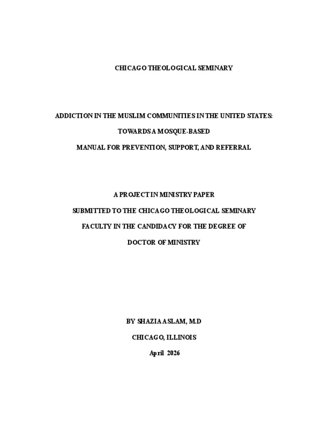 Addiction in the Muslim Communities in the United States, a Mosque Based Manual for Prevention, Support and Referral miniatura